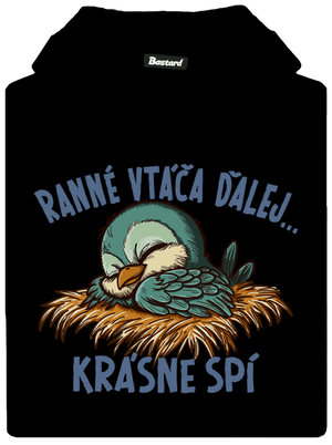 Ranné vtáča spí detská mikina klokanka Black
