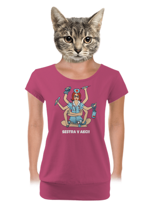 Sestra v akcii dámske tričko s lemom Magenta