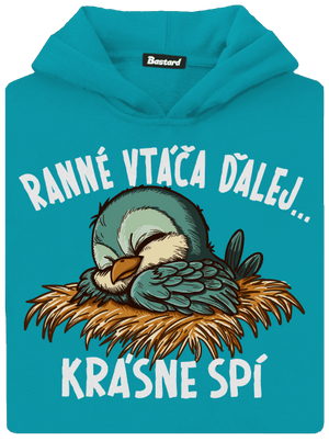 Ranné vtáča spí detská mikina klokanka Hawaiian Blue
