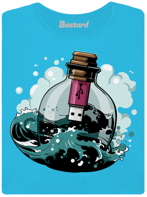 USB odkaz vo fľaši dámske tričko s lemom Blue Atol