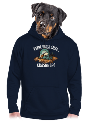 Ranné vtáča spí pánska mikina klokanka Navy