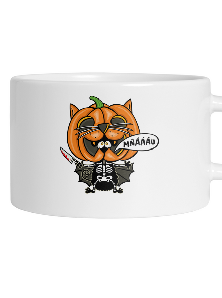 Halloweenská kočička hrnček makronka White
