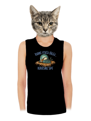 Ranné vtáča spí dámske tielko voľné Black