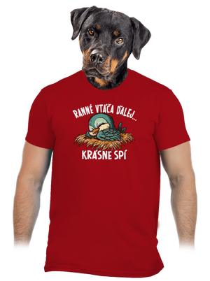 Ranné vtáča spí pánske tričko Red