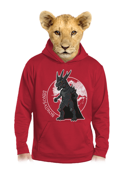 Dinosauron detská mikina klokanka Fire Red