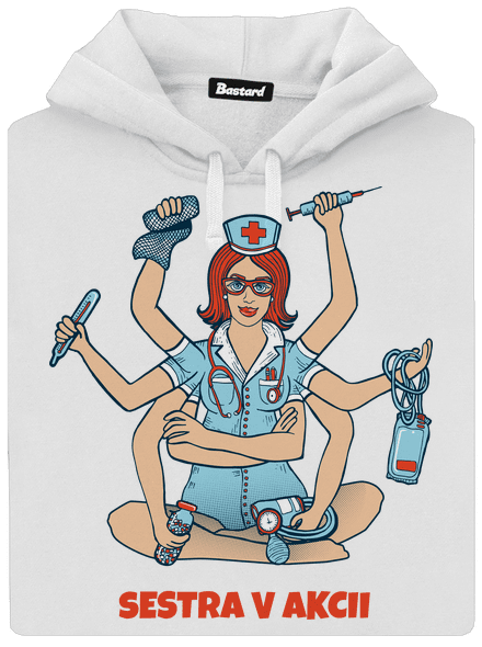 Sestra v akcii dámska mikina klokanka White