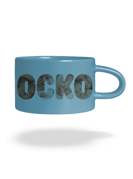 Nápis ocko z vlastných fotiek hrnček makronka Blue Macaron