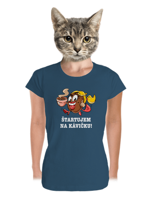 Štartujem na kávičke dámske tričko prémium Petrol Blue