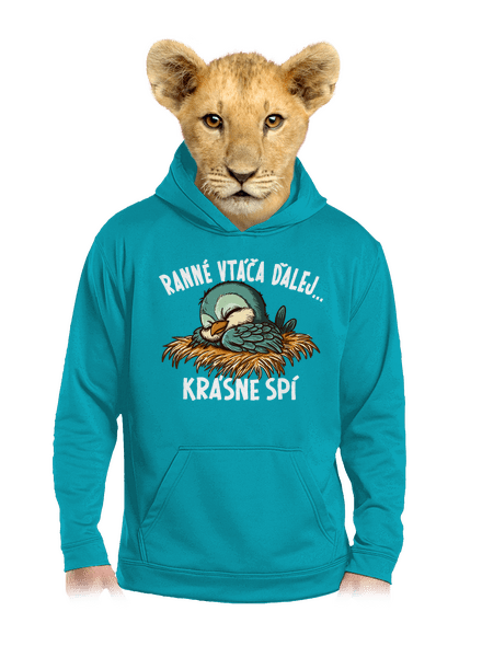Ranné vtáča spí detská mikina klokanka Hawaiian Blue