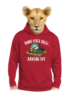 Ranné vtáča spí detská mikina klokanka Fire Red