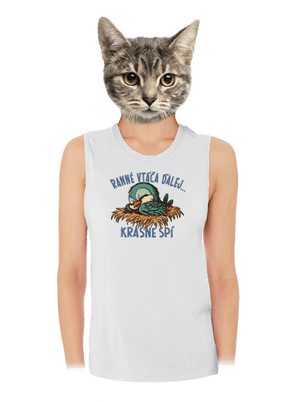 Ranné vtáča spí dámske tielko voľné White