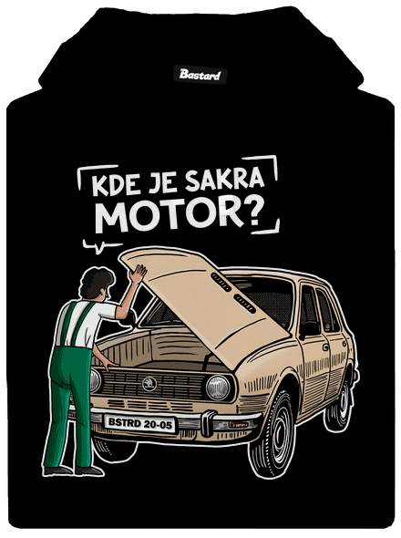 Kde je motor? pánska mikina klokanka Black