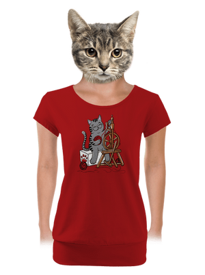 Mačka pradie dámske tričko s lemom Red Mal